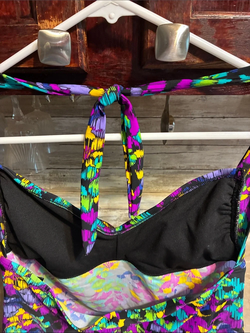 Allen B Vibrant Floral Tankini Set in Purple, Teal & Yellow Top- 12 Bottom- 10 - Picture 5 of 14